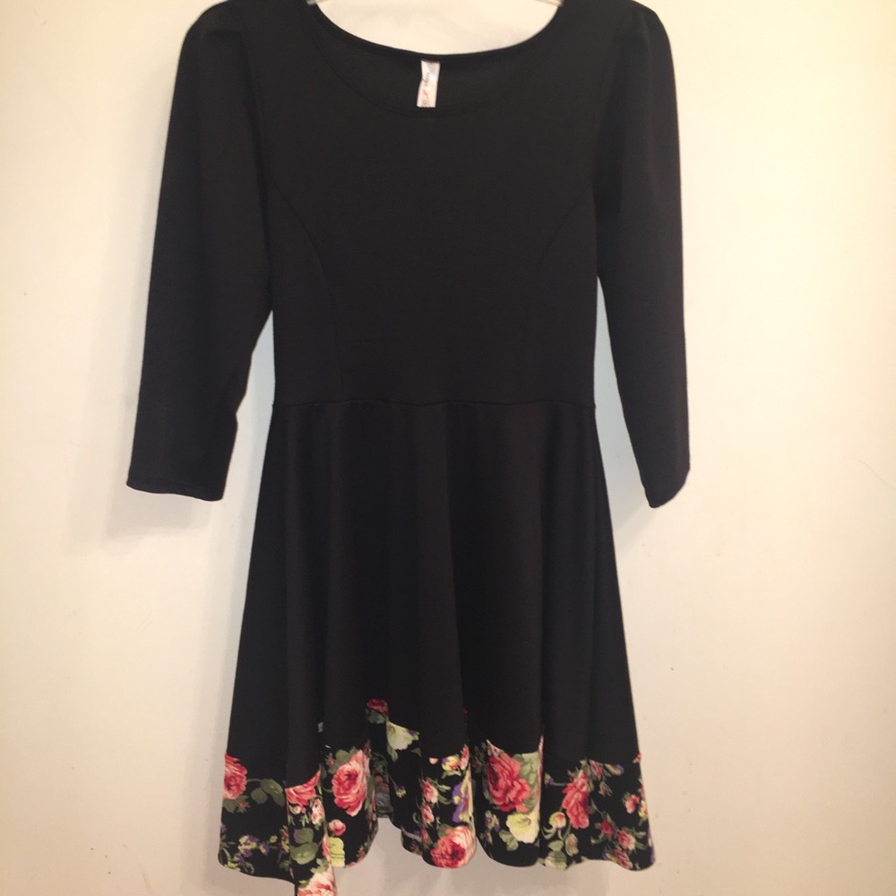 Black Floral Trim Dress